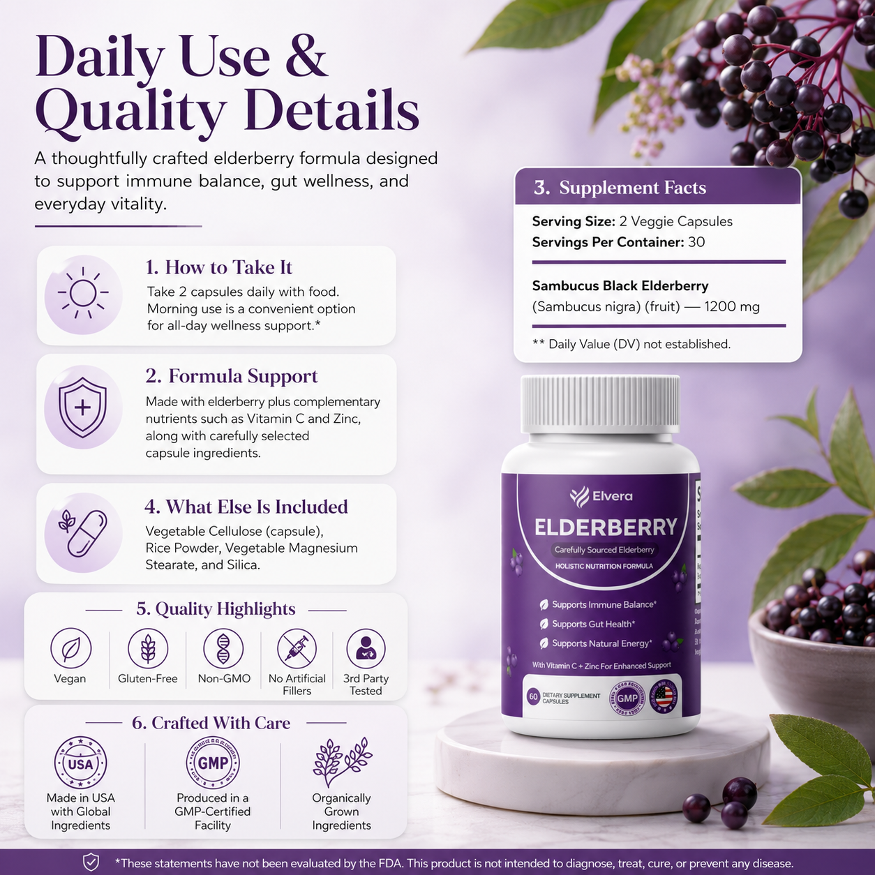 Elvera Gut Support Complex with Elderberry, Zinc & Vitamin C
